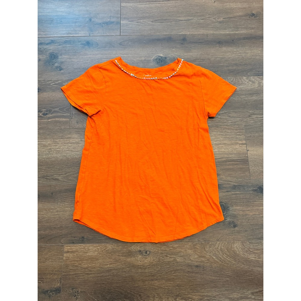 Loft Outlet Womens Orange Cotton Slub Pom Pom Neck T-Shirt Size M